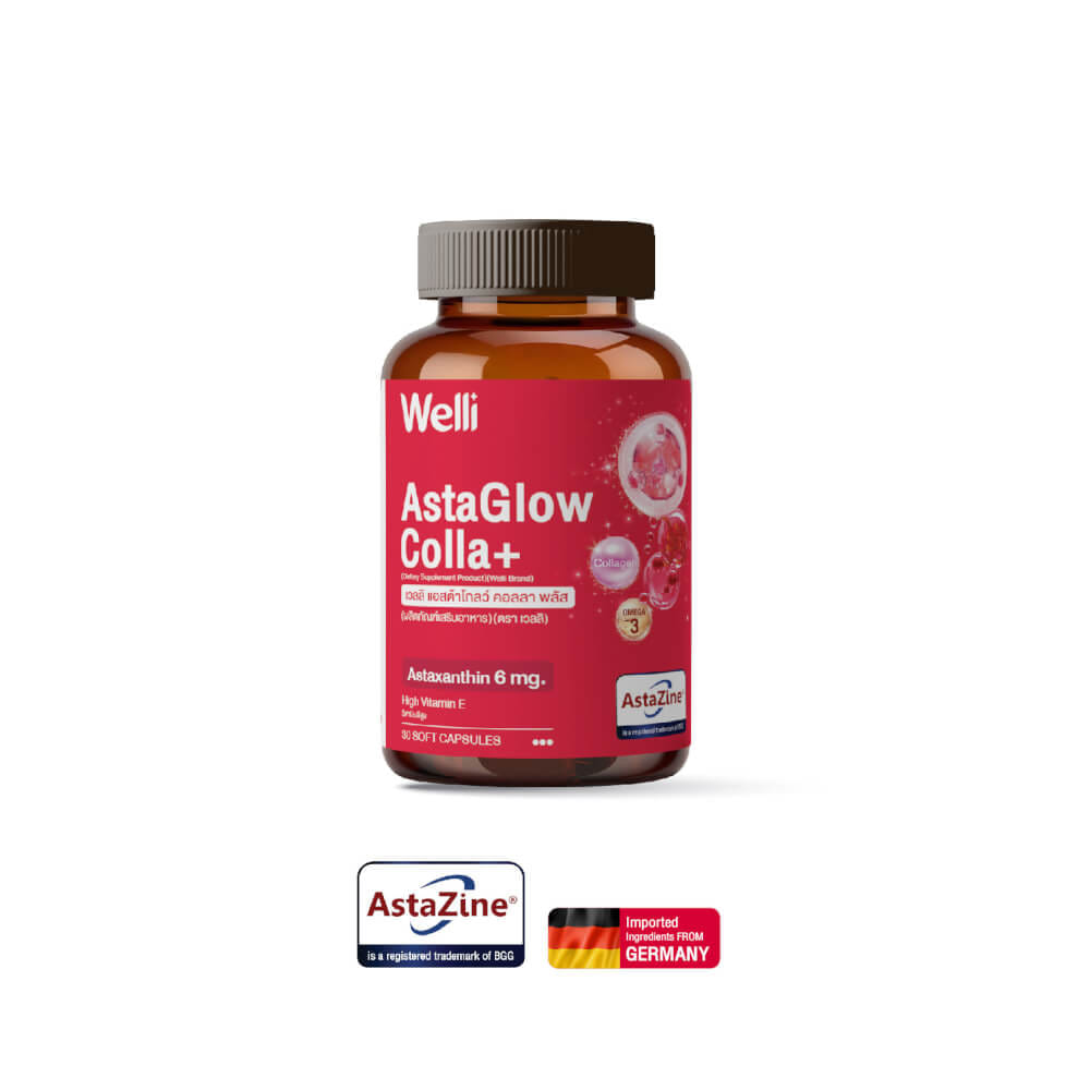 ผลิตภัณฑ์เสริมอาหาร WELLI แอสต้าโกลว์ คอลลา พลัส ASTAXANTHIN 6 MG. (1 กระปุก 30 เม็ด)_0